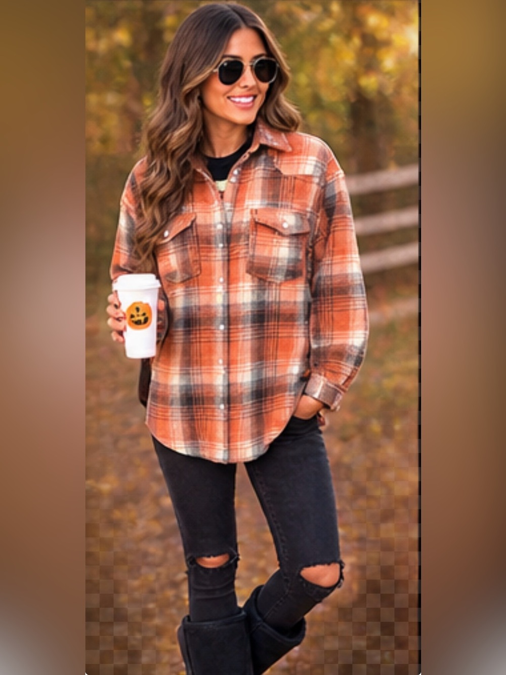 Fantastic Fawn Rust-Orange Plaid Soft Brush Button-Down Shirt / Shacket